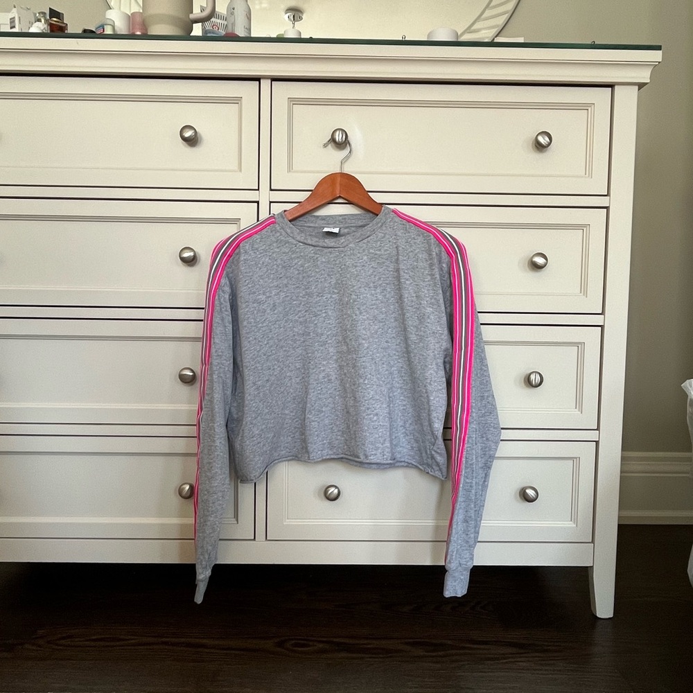 Aritzia Gray Long Sleeve Tee with Pink Stripes